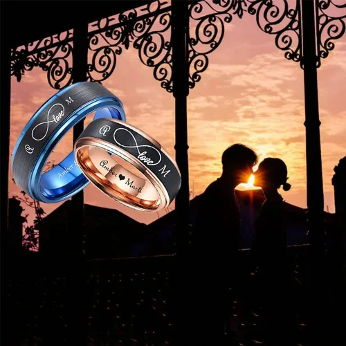 Vista 7 de Anillos de promesa personalizados a juego para parejas, anillos infinitos, mejores amigos, anillos de boda de acero inoxidable para él y ella