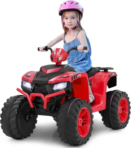 Vista 9 de Cuatrimoto para paseo Costzon para niños, vehículo eléctrico con batería de 12 V, luces LED, velocidad alta y baja, claxon, música, USB, neumáticos