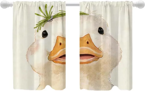 Vista 80 de Shrahala Cortinas opacas con patrón floral Art Nouveau, delicado diseño de vid y flores, cenefa de cocina con bloqueo de luz y bolsillo para barra