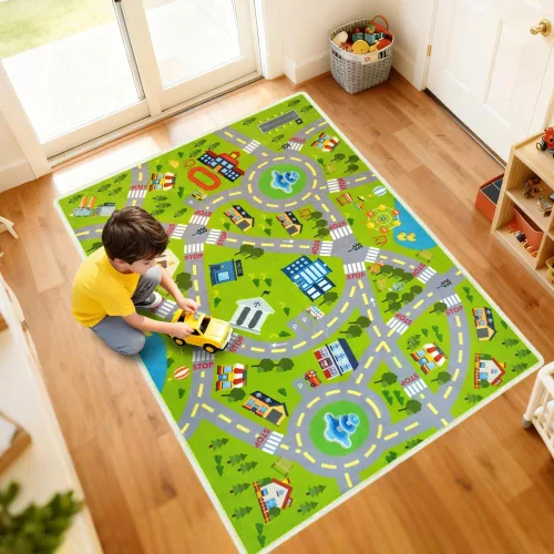 Vista 13 de Alfombra de juego para niños, alfombra educativa de 31 x 48 pulgadas, alfombra antideslizante de la vida urbana, alfombra de aprendizaje para niños