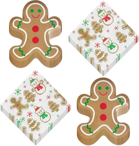 Vista 18 de HOME & HOOPLA Platos y servilletas de papel grandes para fiesta de Navidad, diseño calmado y brillante en verde y dorado moderno (para 16 personas)