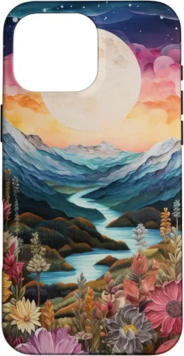 Vista 19 de Boho Chic Floral Moon Mountain Landscape Cute Pastel Design Case for iPhone 17