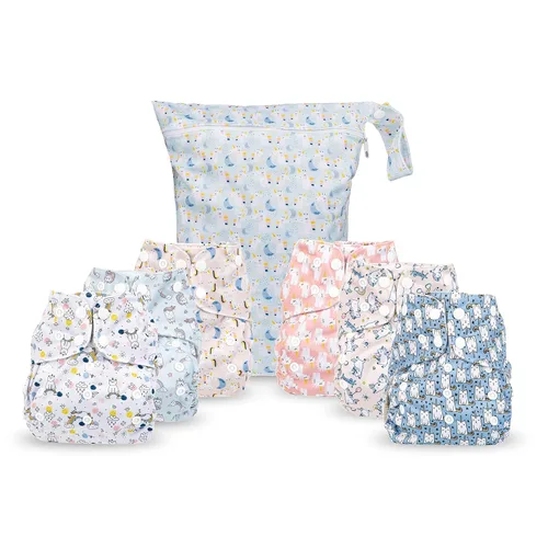 Vista 13 de Simple Being Pañales de tela reutilizables, doble refuerzo, talla única, lavables, suaves, absorbentes, impermeables, ecológicas, unisex, para bebé
