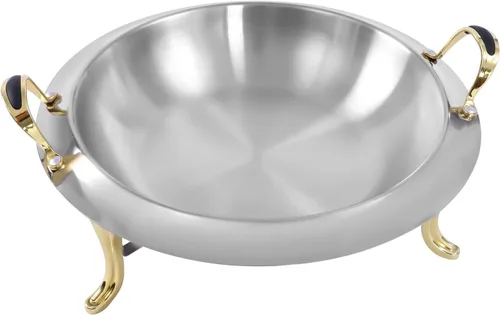 Vista 4 de Plato redondo para rozar, bandeja calentadora de bufé de acero inoxidable de 3.17 cuartos de galón con tapa y soporte de combustible para cocina