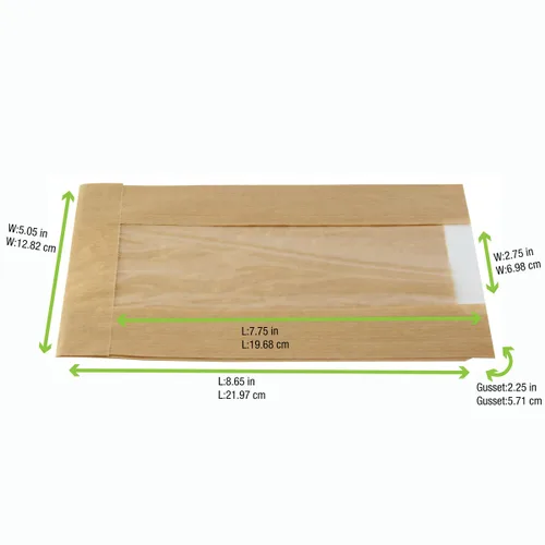 Vista 3 de PACKNWOOD - 210SVIS2214 - Bolsa Kraft marrón con ventana - Bolsa sellable Kraft con ventana - Papel Kraft marrón frontal transparente - Bolsas