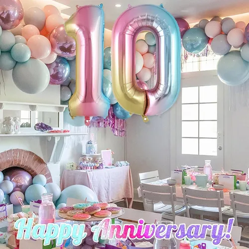 Vista 6 de Globo de número 0 con degradado de arcoíris, globos grandes de aluminio de 40 pulgadas, globos gigantes de Mylar número 0 para decoraciones