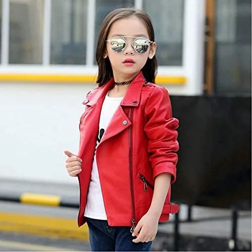 Vista 3 de LMYOVE Chaqueta de piel sintética con cuello para niños de piel sintética con cremallera para exteriores para niños y niñas