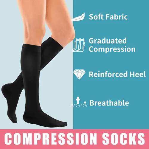 Vista 5 de BLUEENJOY Calcetines de compresión para mujeres y hombres (3 pares) El mejor apoyo para enfermeras, correr, senderismo, recuperación y calcetines