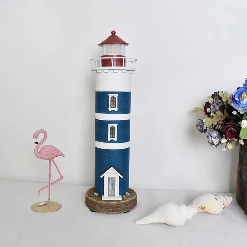 Vista 2 de Decoración de faro de madera con luces, decoración náutica de mesa, torre decorativa, luz de torre para centros de mesa con temática de playa
