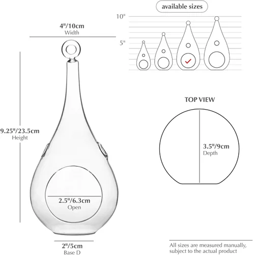 Vista 2 de WGV - Terrario colgante de cristal para plantas, ancho 4 pulgadas, altura 9.25 pulgadas, lágrima, maceta de aire para suculentas, luz de té