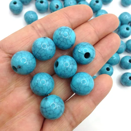 Vista 4 de 50 cuentas sueltas redondas y sueltas de 0.551 pulgadas (0.551 in), cuentas espaciadoras para manualidades, collares, pulseras y joyería, color azul