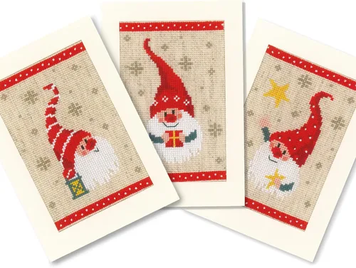 Vista 13 de Vervaco Kit de tarjeta de felicitación de punto de cruz contada 4.2 "X6" 3/Pk-Christmas Gnomos en Aida (14 unidades) -V0185078