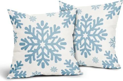 Vista 107 de Fundas de almohada decorativas de Navidad negras 40x40 cm con copos de nieve blancos de Navidad, juego de 2, temática rústica de invierno