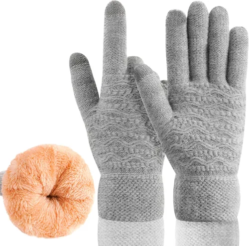 Vista 39 de Guantes de invierno cálidos para pantalla táctil para mujer, guantes térmicos de punto de lana con forro polar para clima frío