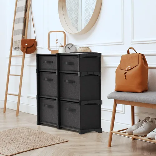 Vista 4 de Estante organizador de almacenamiento de tela de 6 cubos para dormitorio, sala de juegos y más, estantes resistentes para cubos de bricolaje en negro