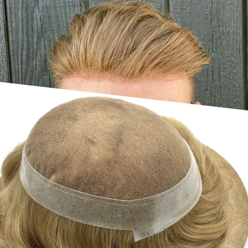 Vista 10 de Toupee For Men Real Human Hair Mens Toupee Hair Replacement System Swiss Lace Toupee For Men Natural Human Hair Piece Mens Toupee6*8"-90% density#2