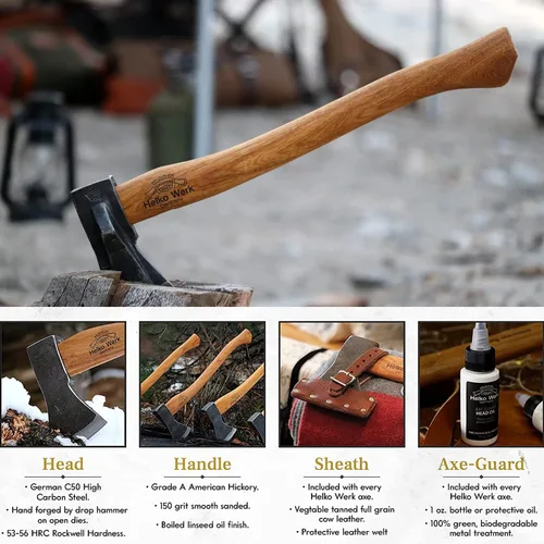 Vista 5 de 1844 Helko Werk Germany - Colección de hachas - Juego de 3 hachas tradicionales de corte - Saxon, Spaltaxt, Mini Spalter Splitting Axe 3 Set