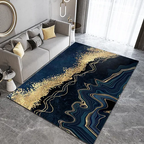 Vista 4 de Alfombras ligeras y lujosas de color oro negro, simples y de moda, esponjosas, suaves, lavables, transpirables, duraderas para decoración del hogar