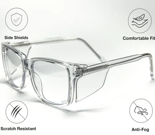 Vista 2 de Julius King Side Shield - Gafas de seguridad con certificación Z87+, montura rectangular, con revestimiento antivaho y antirreflejos, resistentes a