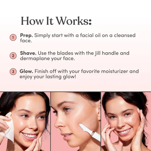 Vista 5 de Jill Dermaplane - Recambios de maquinilla de afeitar para mujer, 8 cuchillas de afeitar faciales de un solo uso para depilación facial