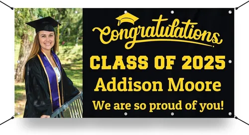 Vista 3 de Letrero de Banner de Vinilo Personalizado con Foto de Graduación – Foto y Nombre Personalizados de la Clase de 2025 – Milweb1 – Negro – 2'x4