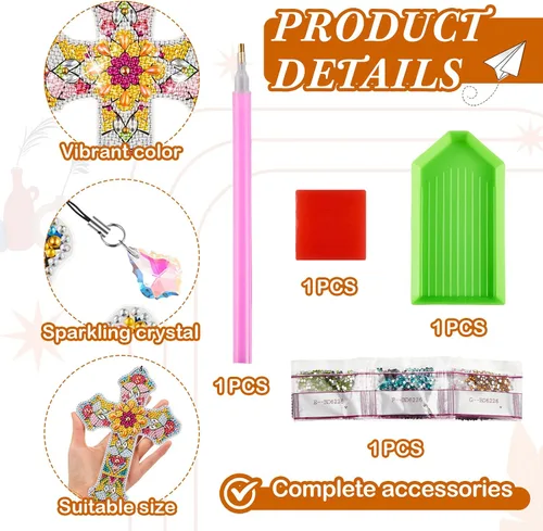 Vista 4 de Ireer 6 marcapáginas de arte de diamantes 5D cruzados para adultos, kit de pintura de bricolaje, regalos de Navidad, cristianos religiosos, llavero