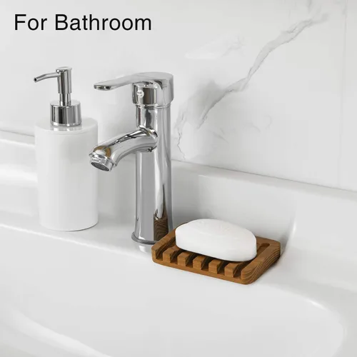 Vista 5 de SUBEKYU Jaboneras de madera para baño/ducha, soporte para jabón de barra con bandeja autodrenante, protector de jabón de drenaje de cascada natural