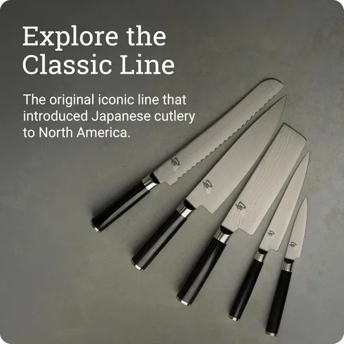 Vista 6 de Shun Cuchillo Santoku clásico de 5 1/2" Handcrafted Japanese All Purpose Knife, VG-MAX Core, Damascus Stainless Steel Cladding, Pakkawood Handle