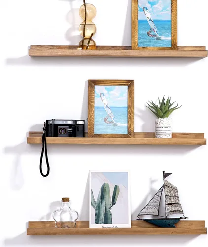 Vista 11 de AZSKY Estantes flotantes de 24 pulgadas, estante de pared de madera rústica, estantes flotantes de nogal oscuro profundo, un juego de 3 estantes