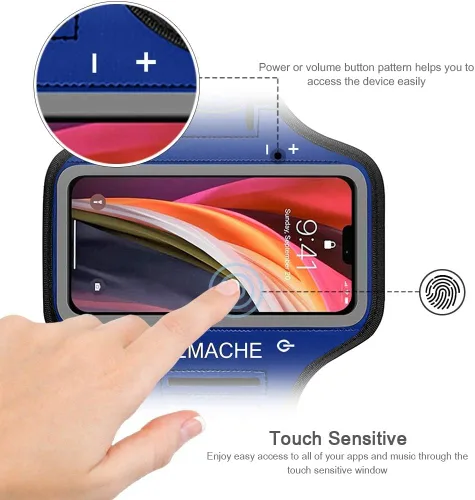 Vista 2 de Brazalete para iPhone 13 mini, 12 mini, resistente al agua, para gimnasio, entrenamiento, correr, teléfono para iPhone 13Mini, 12Mini (azul marino)