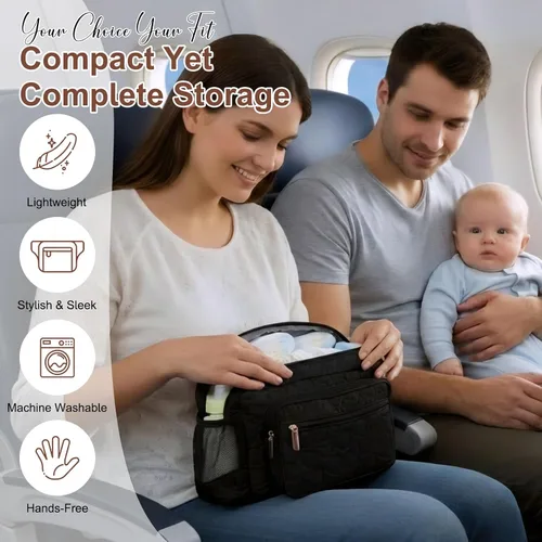 Vista 3 de Rexmore Bolso de Cadera Acolchado para Mamá - Bolso Compacto de Mujer con Cambiador Portátil y Bolsillo para Toallitas, Organizador de Viaje y Negro