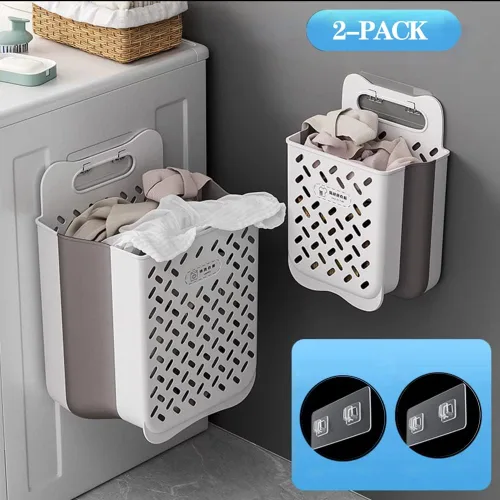 Vista 7 de Cesta de lavandería plegable - Cesta grande de lavandería con 2 asas - Contenedor/organizador plegable para ahorro de espacio (2 piezas)