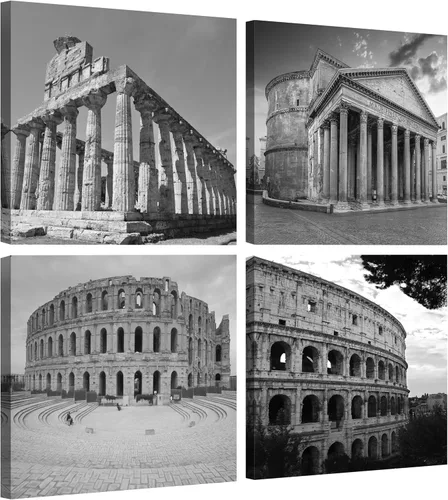 Vista 12 de NAN Wind Moderno lienzo de 4 paneles de arquitecturas en blanco y negro de giclée, pinturas de paisajes en lienzo de edificios de Roma, pinturas