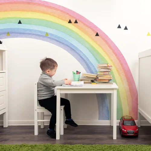 Vista 3 de Calcomanías de pared de arco iris extra grandes de 56 x 64 pulgadas, calcomanías precortadas de media acuarela vibrante, arte de engomado activado