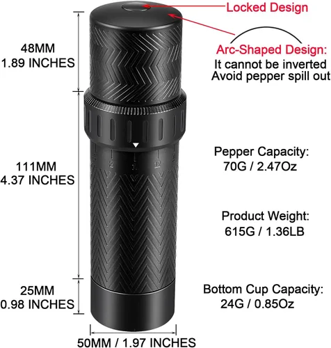 Vista 2 de Molinillo de pimienta manual resistente de grosor ajustable 10X Fast Grind, External 12-Level Coarseness Adjuster, Aerospace Aluminum with Steel