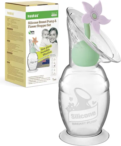 Vista 10 de haakaa Extractor de leche manual con juego de tapones de flores, bomba de mano de silicona Gen.2 con base de succión, libre de BPA