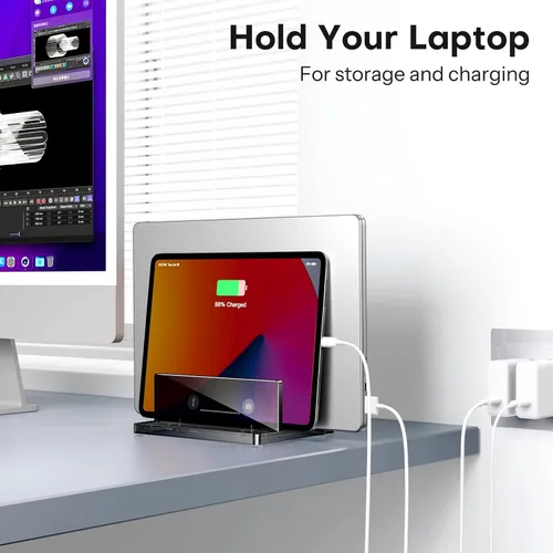 Vista 7 de OMOTON Soporte vertical para laptop para escritorio, soporte de acrílico para computadora portátil transparente ajustable para MacBook Pro Air, HP