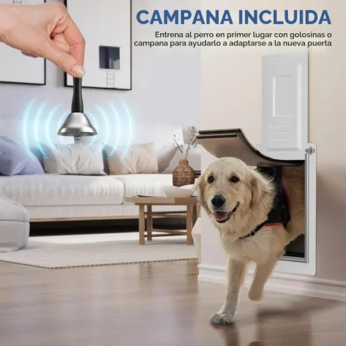 Vista 8 de Puerta para perro para pared, marco de acero, túnel telescópico y doble solapa de silicona de grado alimenticio, puerta grande para perros