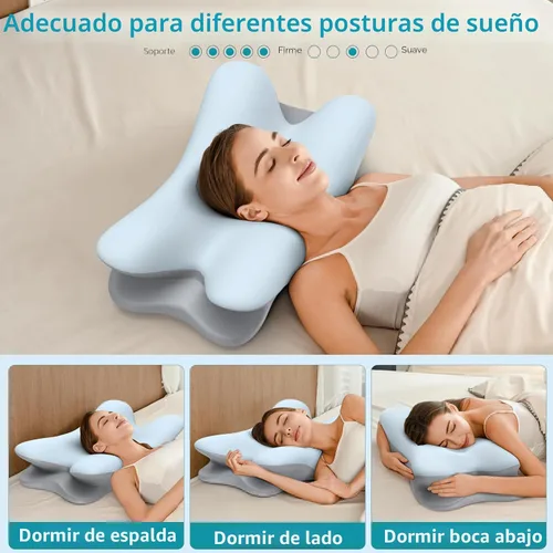 Vista 7 de Almohada cervical para el cuello para aliviar el dolor, almohada ergonómica para apoyo del cuello, almohadas de espuma viscoelástica de contorno Azul