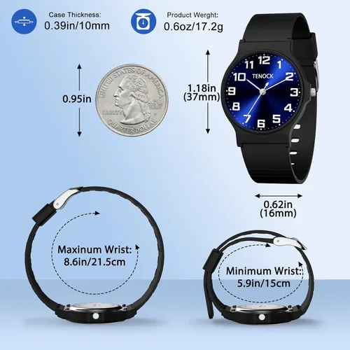 Vista 5 de Reloj analógico para niños y niñas, resistente al agua hasta 30M, reloj deportivo para niños, fácil de leer, con esfera fina, correa suave
