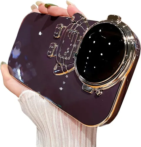 Vista 13 de Funda de teléfono con soporte oculto de astronauta para iPhone 11, bonito protector de cámara de lente de astronauta, soporte con purpurina
