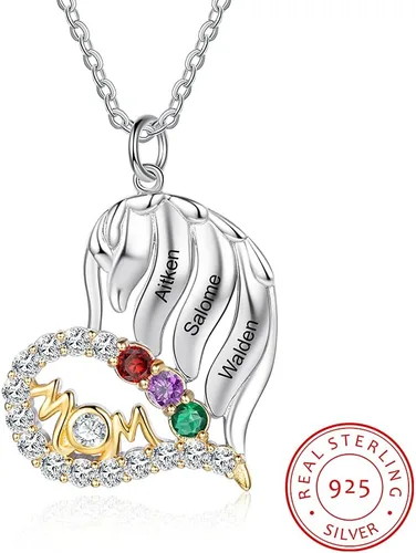 Vista 5 de Delicado pequeño y elegante collar de madre de 0.85 pulgadas con piedras natales chapado en oro de 18 quilates, regalo para mamá, abuela, hermana