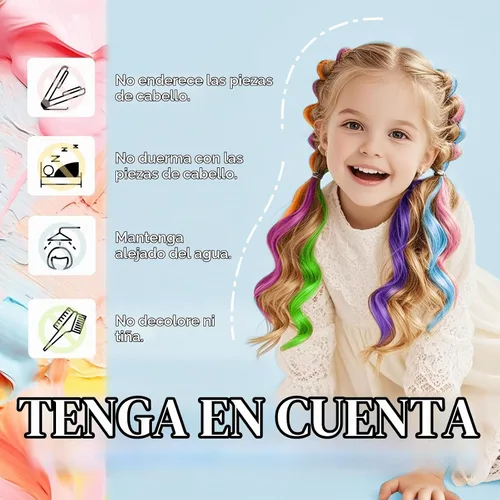 Vista 6 de Dreamlover Extensiones de cabello de colores para niños, accesorios para el día del cabello loco para niñas, 24 piezas Varios colores A
