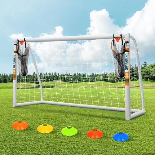 Vista 10 de ORIENGEAR Soccer Goal, 12x6/10x6.5/8x6/6x4 Full Size Soccer Goals for Backyard, Soccer Net with Training Discs, Portable Soccer Goal for Kids and