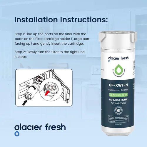 Vista 7 de GLACIER FRESH Filtro de agua compatible con XWFE (con CHIP incorporado), reemplazo para filtro de agua de refrigerador GE XWFE, XWF, Certificación