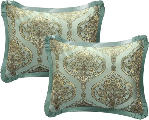Vista 7 de Juego de ropa de cama Chic Home de 9 piezas de jacquard, incluye colcha y almohadas, Microfibra, Azul, King