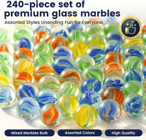 Vista 2 de SallyFashion 240 canicas para niños, canicas de ojo de gato mezcladas en 5 colores para damas chinas, juguetes de carrera de canicas, juegos de mesa