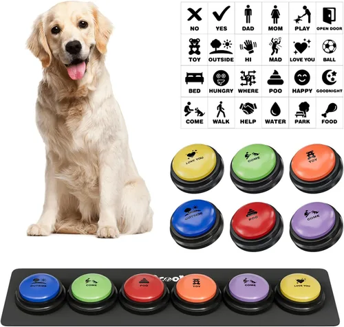 Vista 13 de 4 piezas de conjunto de botones parlantes para perros, botones para perros para comunicación, botón de zumbador de voz grabable de 30s