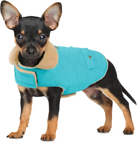 Vista 24 de Abrigo de invierno para perros pequeños, chaqueta sólida para cachorros, abrigo cálido para mascotas para clima frío, prendas acolchadas resistentes