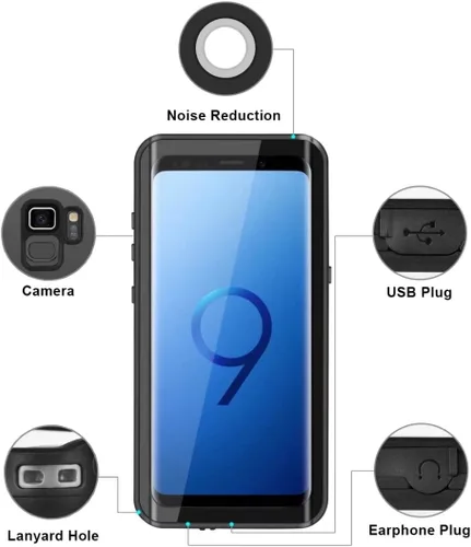 Vista 5 de YMCCOOL Funda impermeable para Samsung Galaxy S9, protección de cuerpo completo, a prueba de golpes, nieve, suciedad con protector de pantalla